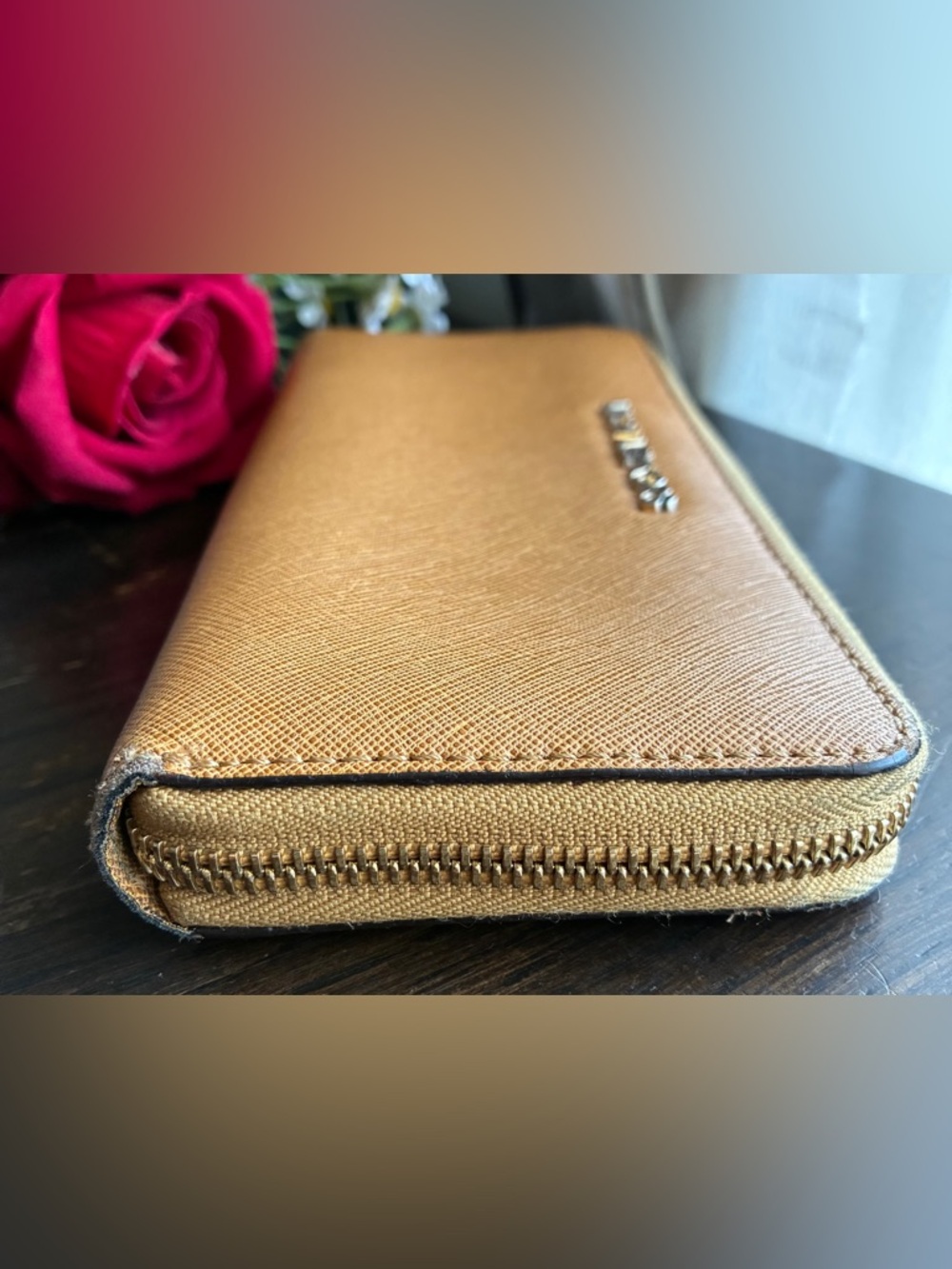 Michael Kors Tan Saffiano Leather Zip Wallet - Picture 7 of 11